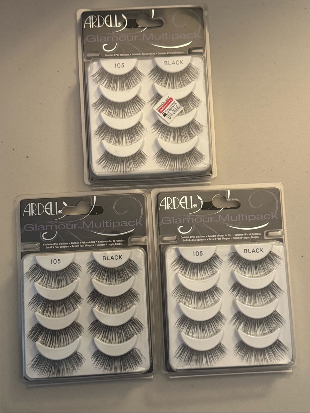Ardell #105 Glamour Multipack False Eyelashes - Black- 3 pak bundle